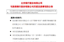 北京银行：拟向浙商银行授予400亿元同业机构综合授信额度