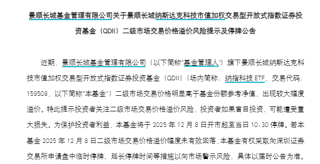 美股QDII基金扎堆提示溢价风险 两只ETF将停牌 第1张 美股QDII基金扎堆提示溢价风险 两只ETF将停牌 第1张