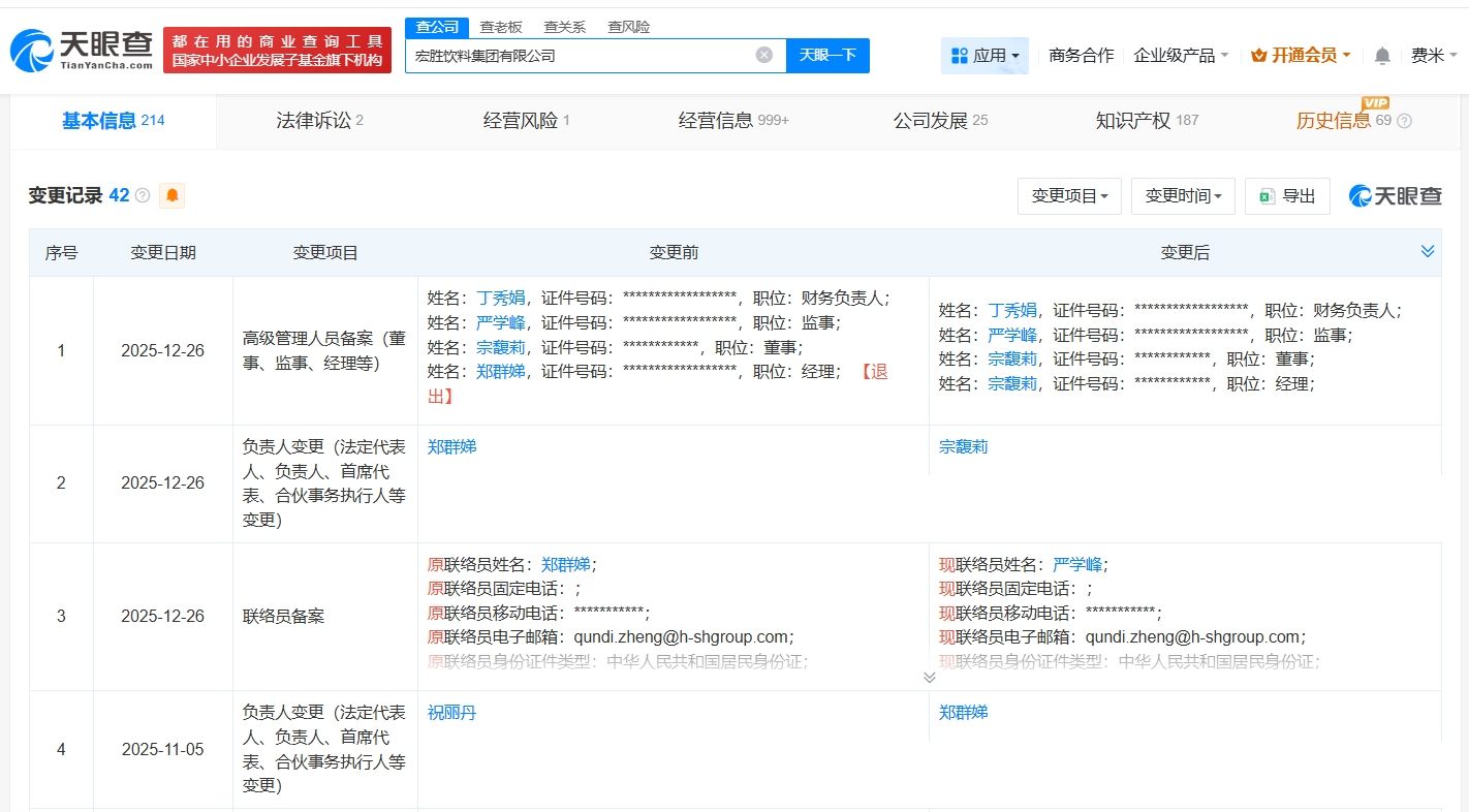 宗馥莉再度接任宏胜集团法定代表人 第1张 宗馥莉再度接任宏胜集团法定代表人 第1张